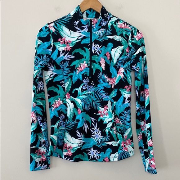 TOMMY BAHAMA Floral Quarter Zip Golf Long Sleeve Top Tropical UPF 50 Quick Dry S - Picture 2 of 10